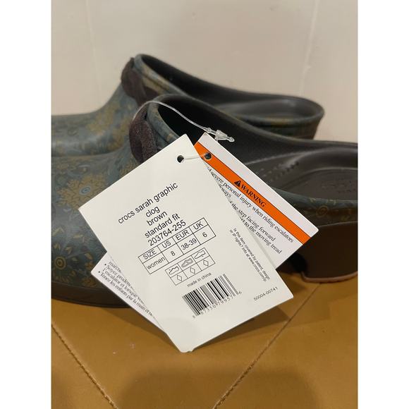 Crocs cobbler clogs Sarah Graphic Brown Boho Floral Leather detail Womens Size 8 - Picture 9 of 9